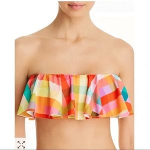 NWOT Kate Spade Garden Plaid Ruffled Bandeau Bikini Top Size Large